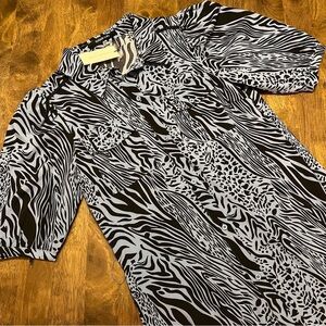 NWT Sugar + Lips Zebra Print Button-Up Collared Shirt Midi Dress Size Small